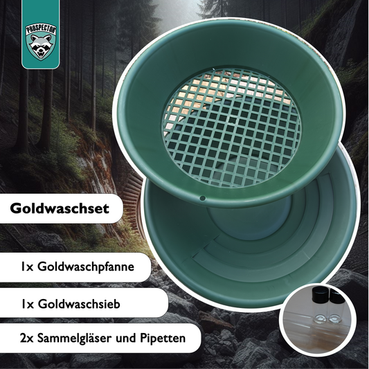 Goldwaschpfanne Set: Goldwaschpfanne + Sieb + Aufbewahrung